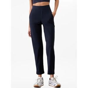 ATHLETA Brooklyn Mid Rise Ankle Pant Navy Blue Women's 2 Rib Wrinkle Free UPF